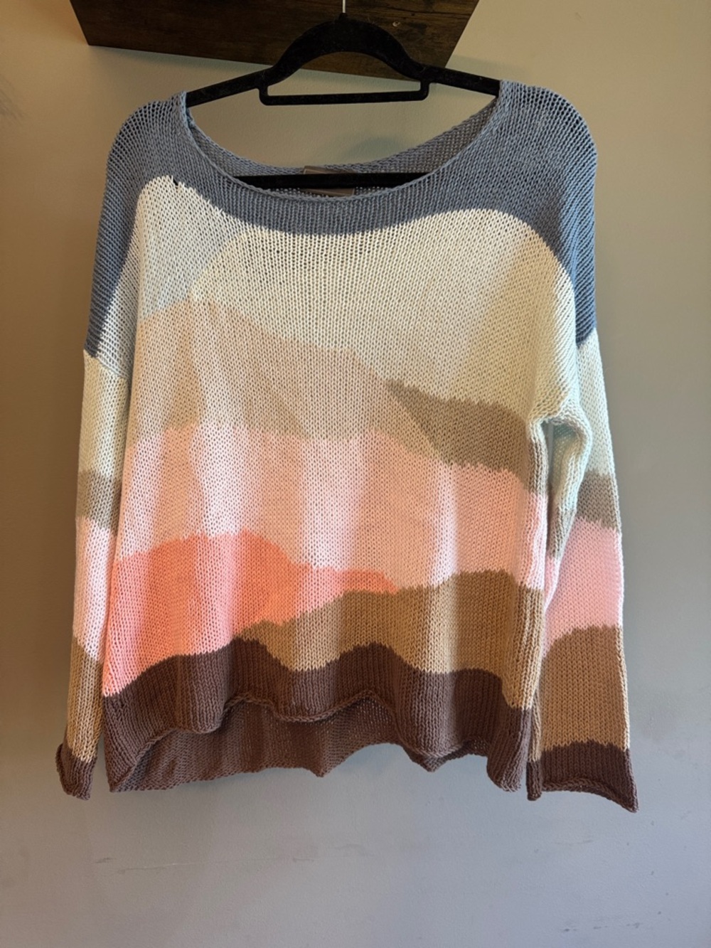 Wooden Ships Colorblock Crewneck Sweater in Blue, Cream, Pink & Brown